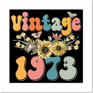 Vintage 1973 Sunflower Floral Retro Groovy 50th Birthday Posters and Art